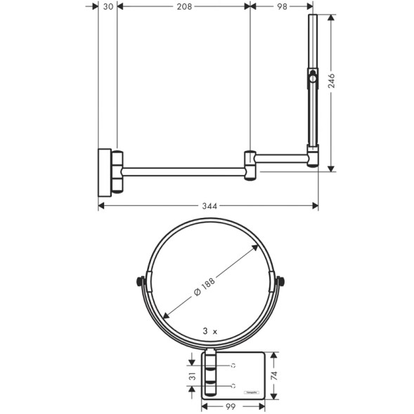 Косметическое зеркало Hansgrohe AddStoris, матовое белое (41791700)