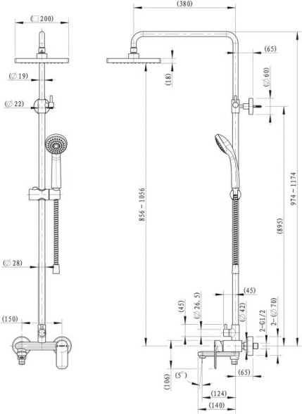 Душевая колонна Bravat OPAL со смесителем для ванны, поворотный излив, хром (F6125183CP-A-RUS)