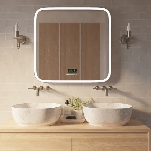 Зеркало MIXLINE &amp;quot;Стив-6&amp;quot; 800*680 (ШВ) сенсорный выключатель, часы, термометр, Bluetooth +подогрев - ФР-00001651 