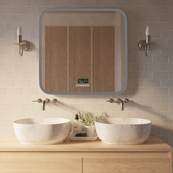 Зеркало MIXLINE &amp;quot;Стив-6&amp;quot; 800*680 (ШВ) сенсорный выключатель, часы, термометр, Bluetooth +подогрев - ФР-00001651 