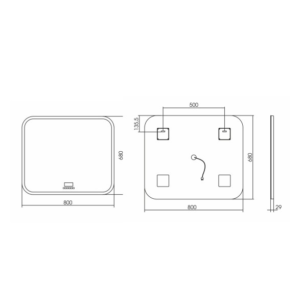 Зеркало MIXLINE &amp;quot;Стив-6&amp;quot; 800*680 (ШВ) сенсорный выключатель, часы, термометр, Bluetooth +подогрев - ФР-00001651 
