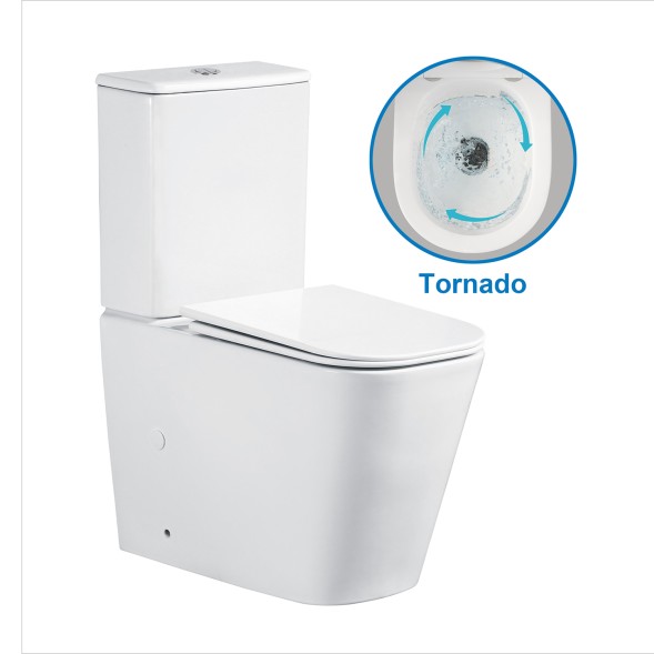 Унитаз-компакт Azario ESCONDA 355х620х805 напольный, безободковый, слив &amp;quot;Торнадо&amp;quot;, в комплекте с быстросъемным сиденьем микролифт (AZ-1255A)