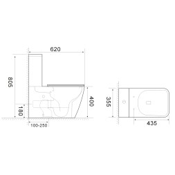 Унитаз-компакт Azario ESCONDA 355х620х805 напольный, безободковый, слив "Торнадо", в комплекте с быстросъемным сиденьем микролифт (AZ-1255A)