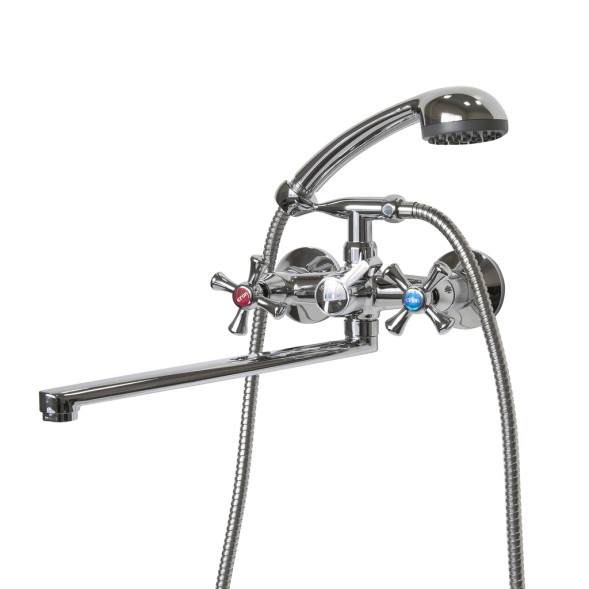 Смеситель для ванны и раковины 1/2 кер CN2142 CRON L-излив 300мм, ХРОМ - CN2142 