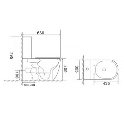 Унитаз-компакт Azario BONELLE 355х630х795 напольный, безободковый, слив "Торнадо", в комплекте с быстросъемным сиденьем микролифт (AZ-1229A)