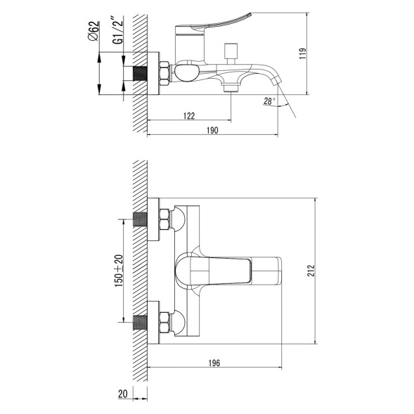 Смеситель для ванны и душа Azario ABILITY с ручным душем, керамический картридж, хром (AZ-VRY238331C)