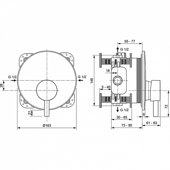 Смеситель для душа Ideal Standard CERALINE встраиваемый, керамический картридж, черный шелк (A7388XG)