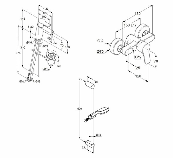 Комплект для душа KLUDI PURE&amp;amp;EASY  3in1, хром (378450565)