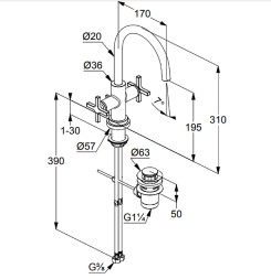 Смеситель для раковины Kludi Nova Fonte с донным клапаном, керамические кран-буксы, хром (201180520)