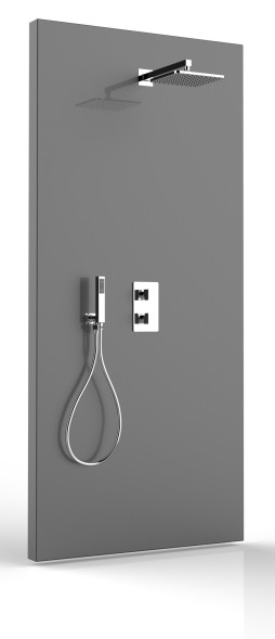 Душевой комплект Bossini COSMO: смеситель на 2 выхода, верхний душ 230x230 мм, ручной душ CUBE с водорозеткой, шланг 150 см, цвет хром (M00757.030)