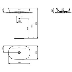 Раковина-чаша Ideal Standard Ipalyss 60 см накладная, с переливом, белый (E139701)