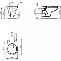 Комплект инсталляции Ideal Standard ProSys Eco Frame M с унитазом Eurovit Rimless безободковый Cut Rimless c сиденьем микролифт E131801 (W660101)