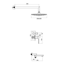 Душевая система 35к G7117-6 GAPPO лейка "Тропический душ" встраиваемая ЧЕРНЫЙ - G7117-6
