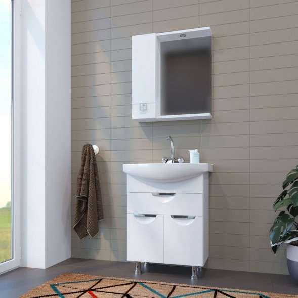 Зеркальный шкаф &amp;quot;КВАДРО-55&amp;quot; левый с подсветкой (ПВХ) - 551700 