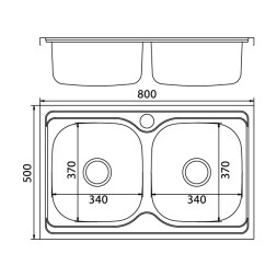 Мойка 80х50 (0,6) 2-х чаш вып 3 1/2 MIXLINE 18см с сифоном - 530528 
