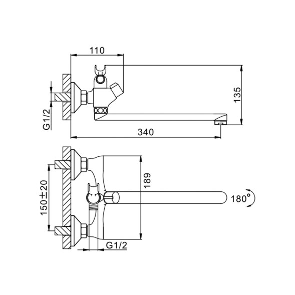 Смеситель для ванны и раковины 1/2 кер F22731-B FRAP КРЕСТ - F22731-B 