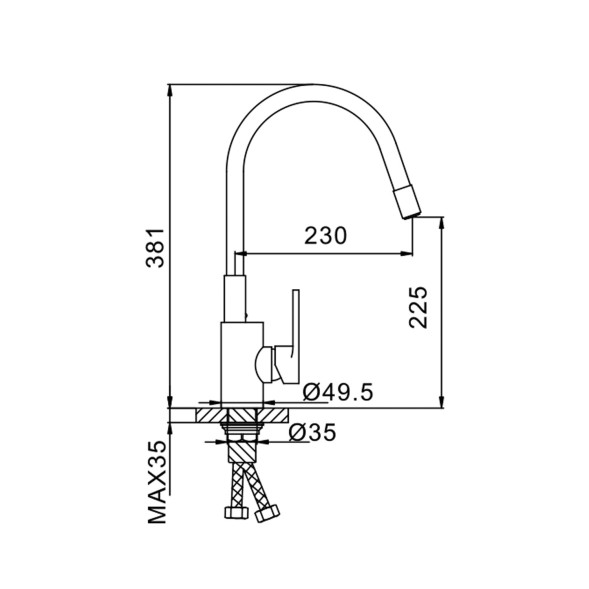 Смеситель для кухни 35к F4253 FRAP без излива (п/гайку, хром, латунь) - F4253 