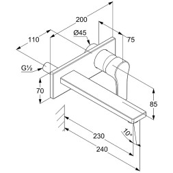 Смеситель для раковины KLUDI ZENTA SL настенный,  внешняя монтажная часть, длина излива, 230 мм, хром (482480565)