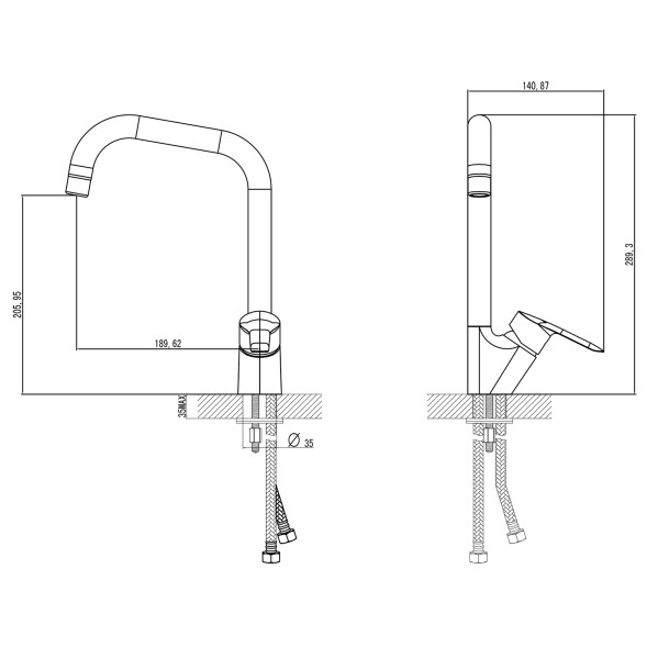 Смеситель для кухни Azario керамический картридж, хром (AZ-HU245904)