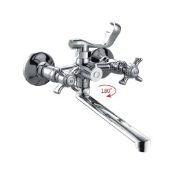 Смеситель для ванны и раковины 1/2 кер CN2224 CRON L-излив 300мм, с душ. аксессуарами ХРОМ - CN2224