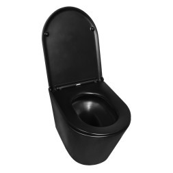 Унитаз подвесной Azario Teramo 355х515х365 смыв "Скрытое торонадо", безободковый, с быстросъемным сиденьем микролифт, черный матовый (AZ-0053-UQ3-MB)