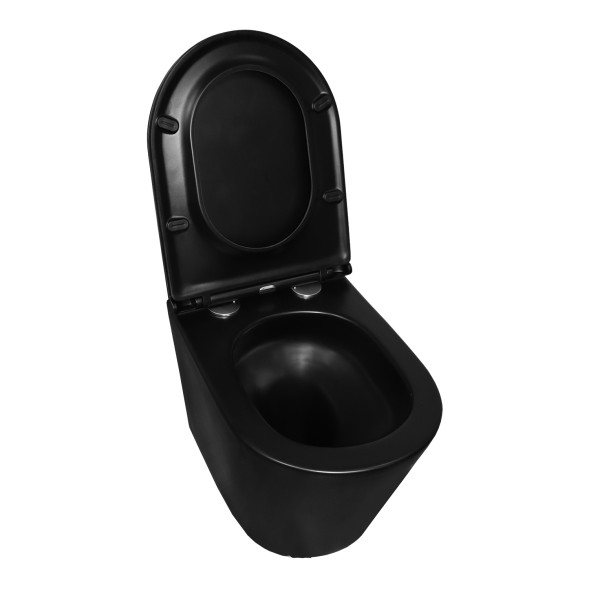 Унитаз подвесной Azario Teramo 355х515х365 смыв &amp;quot;Скрытое торонадо&amp;quot;, безободковый, с быстросъемным сиденьем микролифт, черный матовый (AZ-0053-UQ3-MB)
