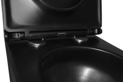 Унитаз подвесной Azario Teramo 355х515х365 смыв "Скрытое торонадо", безободковый, с быстросъемным сиденьем микролифт, черный матовый (AZ-0053-UQ3-MB)