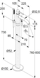 Смеситель для отдельно стоящей ванны KLUDI BOZZ DN 15 однорычажный, напольный, черный матовый (385903976)