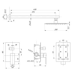 Душевая система 35к ПРОФСАН ПСМ-CB-02 лейка &amp;quot;Тропический душ квадрат &amp;quot; встраиваемая, ХРОМ - PSM-CB-02 