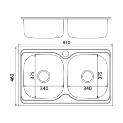 Мойка врез 81х46 (0,8) 2-х чаш вып 3 1/2 MIXLINE 18см с сифоном - 532312 