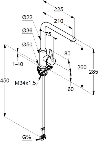 Смеситель для кухонной мойки KLUDI L-INE S однорычажный, черный матовый (408033975)