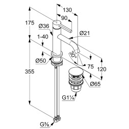 Смеситель для раковины Kludi Nova Fonte Pura с донным клапаном, керамический картридж, хром (202660515)