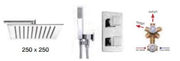Душевой комплект Bossini COTETIS: смеситель на 2 выхода, верхний душ 250x250 мм, ручной душ CUBE с водорозеткой, шланг 150 см, цвет хром (M00764.030)