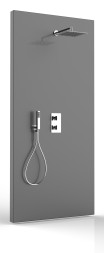 Душевой комплект Bossini COTETIS: смеситель на 2 выхода, верхний душ 250x250 мм, ручной душ CUBE с водорозеткой, шланг 150 см, цвет хром (M00764.030)