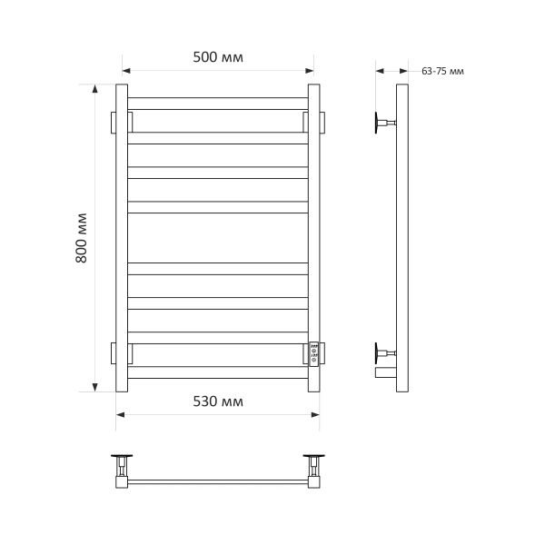 Полотенцесушитель MIXLINE TRIUMPH  80х50 (таймер, 415 Вт, 8 перекладин) электрический БЕЛЫЙ - ML-556381 