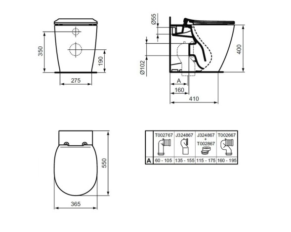 Унитаз приставной Ideal Standard Connect AquaBlade® безободковый, глубокий смыв (E052401)