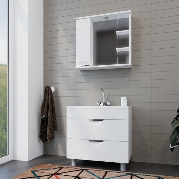 Зеркальный шкаф &amp;quot;ЭТЬЕН-75&amp;quot; левый с подсветкой (ПВХ) - 534831 