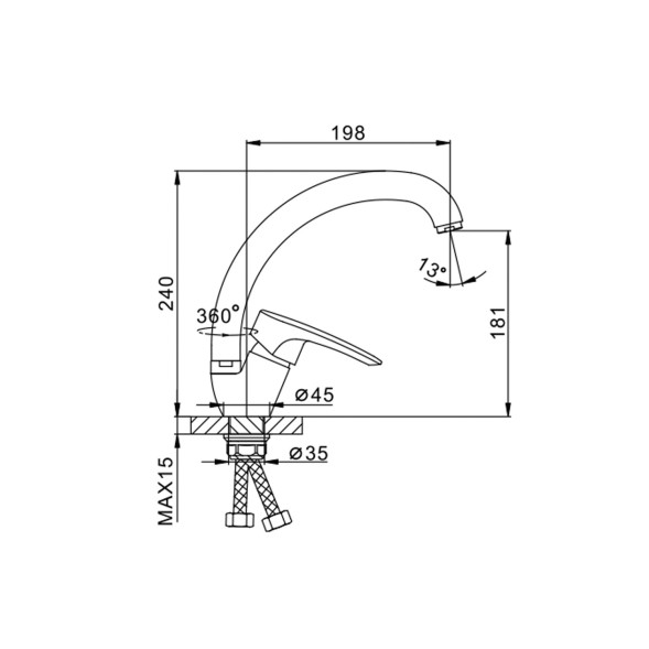 Смеситель для кухни 40к F41701-B FRAP (выс. пов. излив, п/гайку, хром, силумин) - F41701-B 