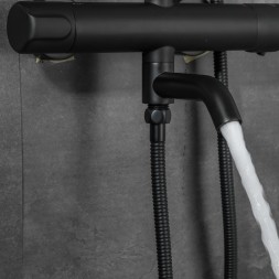 Душевая система термостат G2490-6 GAPPO лейка "Тропический душ" D225 ЧЕРНЫЙ - G2490-6