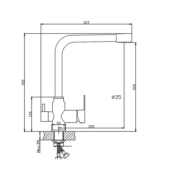 Смеситель для кухни 35к HB76802 HAIBA с вых. для питьевого фильтра б/отв п/гайку НЕРЖ - HB76802 