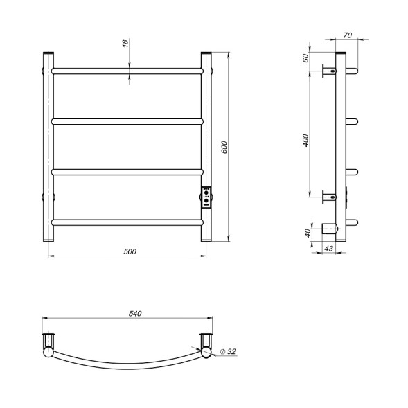Полотенцесушитель MIXLINE CAPELLA  60х50 (таймер, 201 Вт, 4 перекладины) электрический БЕЛЫЙ - ML-556339 