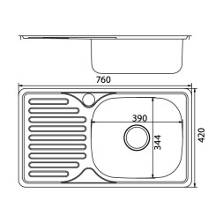Мойка врез 76х42 (0,6) лев вып 3 1/2  MIXLINE 16см с сифоном - 530529 