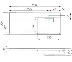 Раковина AQUATON Лондри 1200  белая, правая (1A72243KLH010)