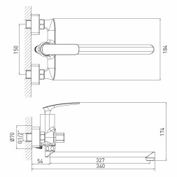 Смеситель для ванны и раковины 30k MIXLINE ML21-02 "Elegant" - ML21-02