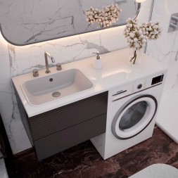 Раковина накладная&amp;quot;БИЛЛ-120*48&amp;quot; ш*г левый (выпуск, перелив, крепление, кронштейн) (MIXLINE) - 00-00010904 