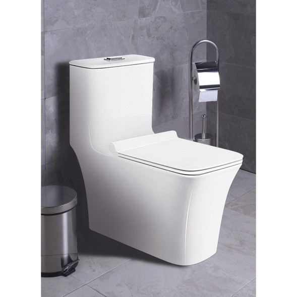 Унитаз-моноблок AZARIO STOUN 405х750х780 напольный, безободковый, в комплекте с сиденьем дюропласт микролифт, белый (AZ-1109)