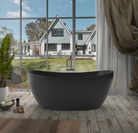 Ванна акриловая Azario GLASGOW 1700х800х665, свободностоящая, в комплекте с сифоном и металлической рамой, цвет черный (GLA16778MB)