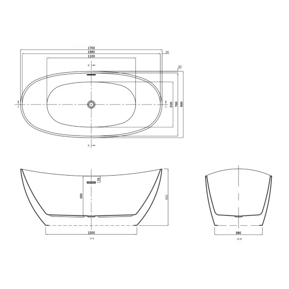 Ванна акриловая Azario GLASGOW 1700х800х665, свободностоящая, в комплекте с сифоном и металлической рамой, цвет черный (GLA16778MB)