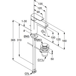 Смеситель для раковины KLUDI PURE&STYLE 100 однорычажный, c донным клапаном, черный матовый (402903975)