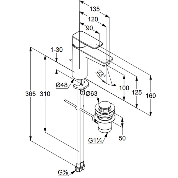 Смеситель для раковины KLUDI PURE&amp;amp;STYLE 100 однорычажный, c донным клапаном, черный матовый (402903975)